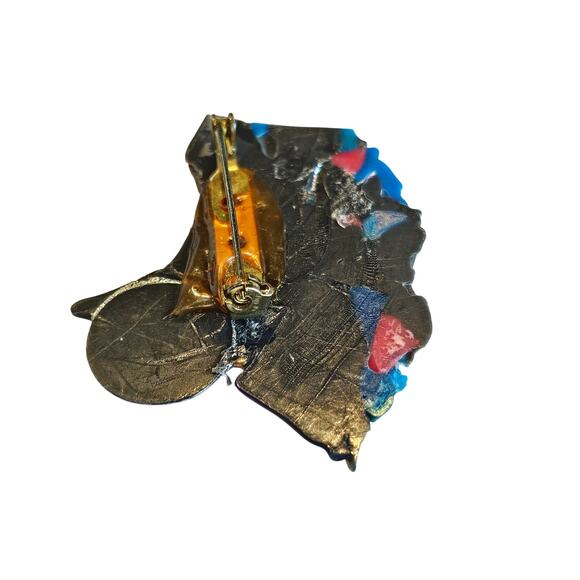 Desert Brooch Cactus Sun Mountain 2.3" Multicolor Pin Handmade Resin Metallic - Picture 9 of 9